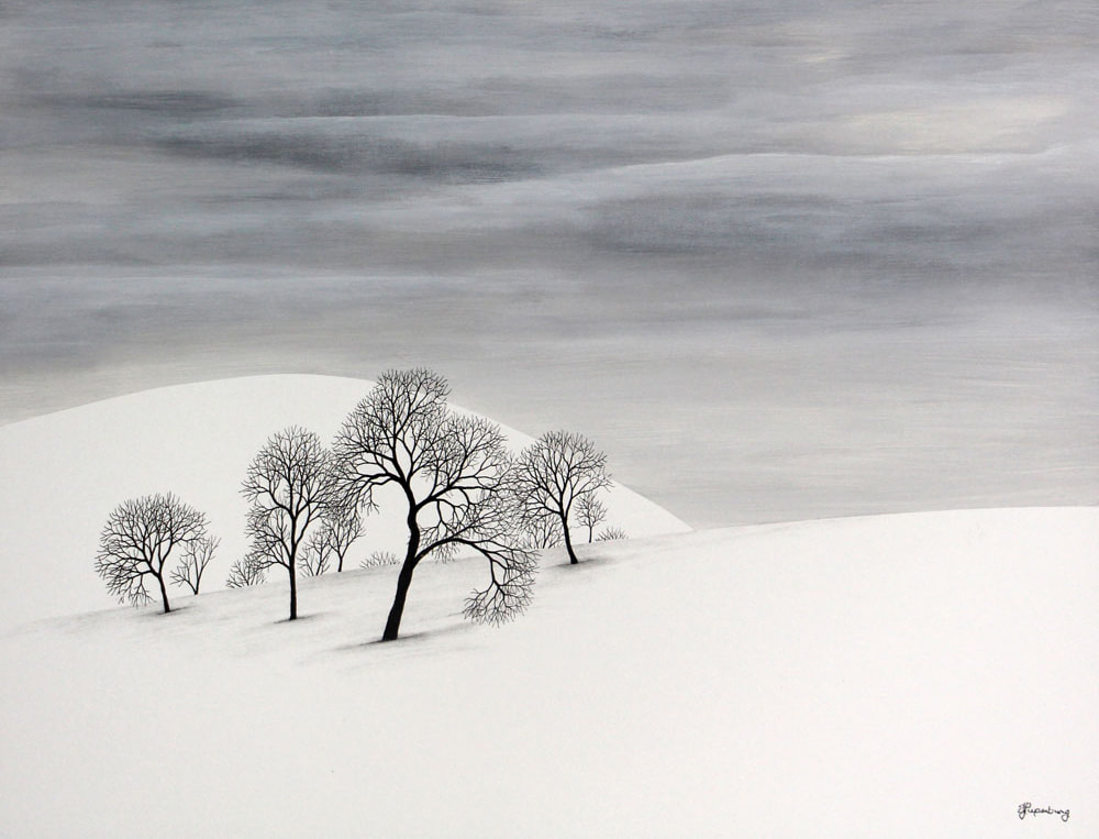 Original Ink Drawing Stark Winter Landscapes
